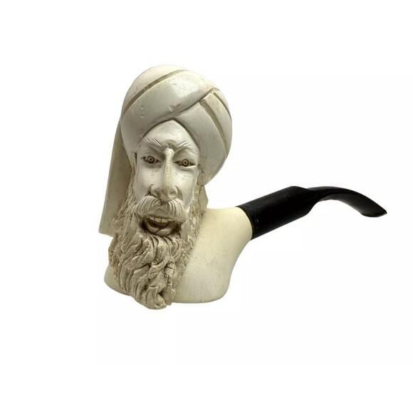 VINTAGE HAND CARVED MEERSCHAUM SMOKING PIPE  SULTAN HEAD - Picture 1 of 8